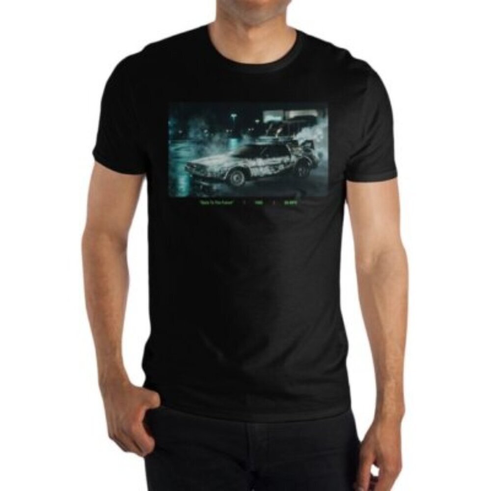 Back to The Future Men's Size Large Black DeLorean Graphic Cotton Tee Shirt